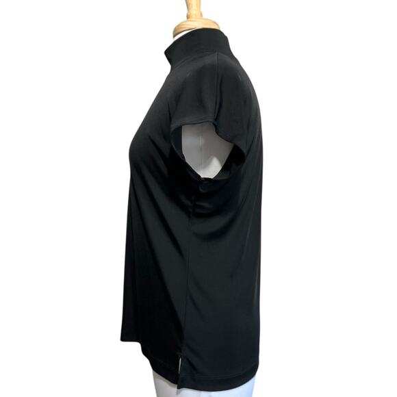 CHICOS Additions Women's L Slinky Black Travel Knit Cap Sleeve Mock Neck Top - Picture 3 of 5